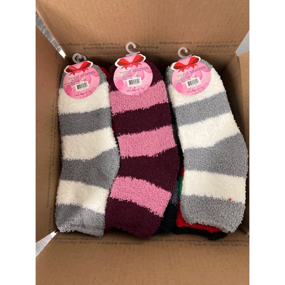 Bundle of 36 Striped Fuzzy Socks